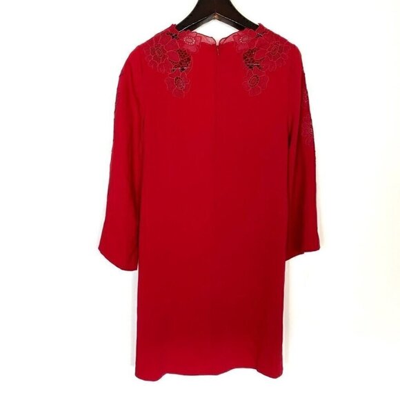 NEW Alfani Women's Shift Dress Red Scoop Neck Long Sleeve Zipper Floral Lace 4 - Picture 3 of 4